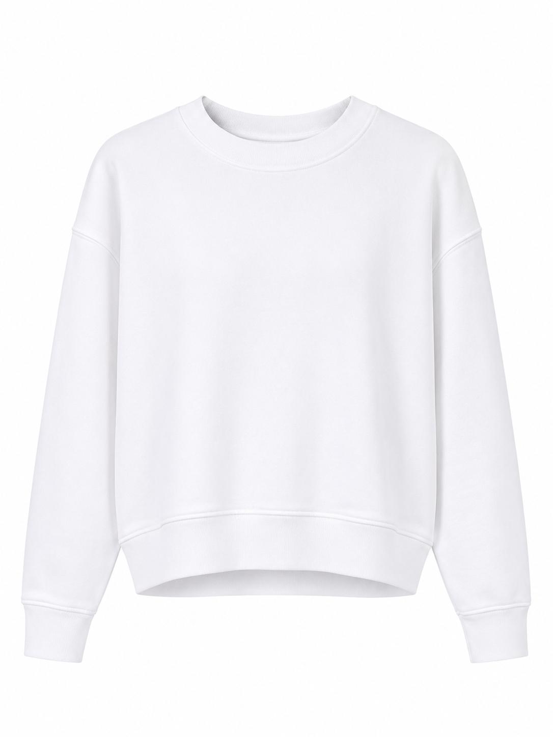 Sweat Col Rond Blanc Unisexe en Molleton – Basique Minimaliste