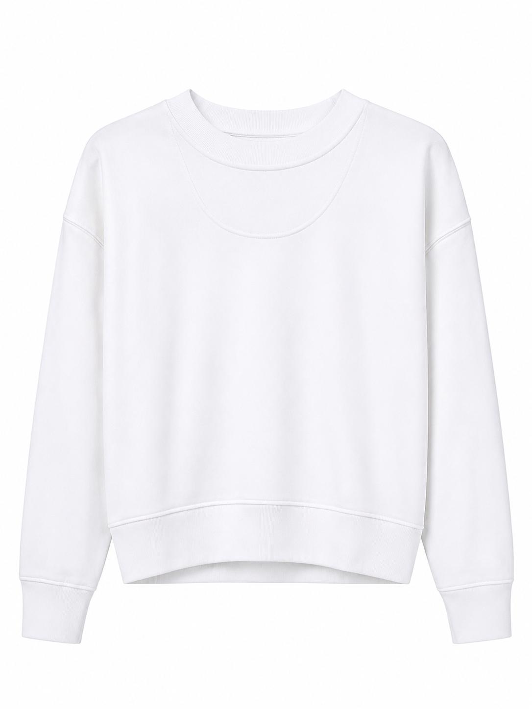 Sweat Col Rond Blanc Unisexe en Molleton – Basique Minimaliste