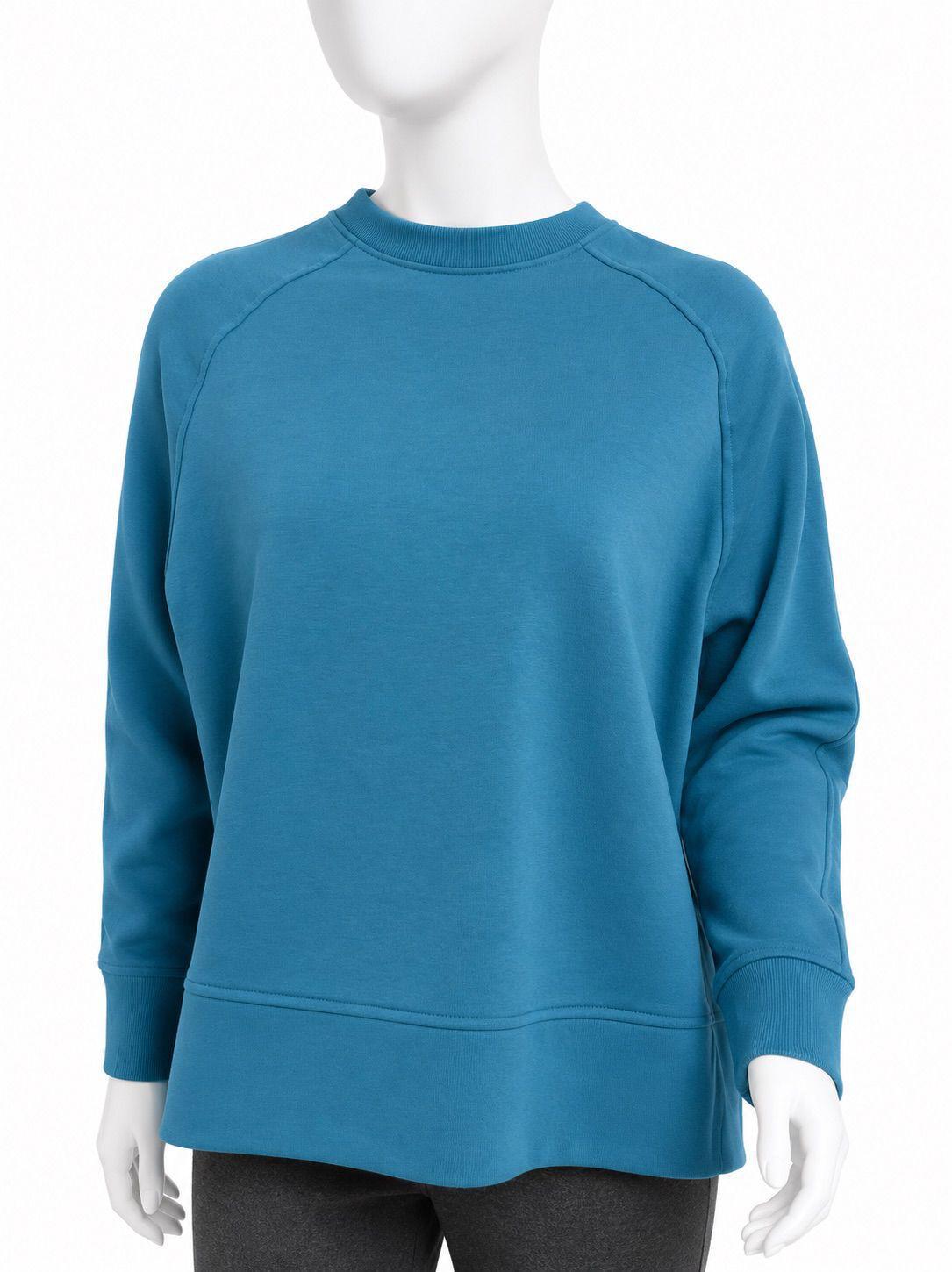 Sweat Col Rond Atlantic Blue Femme – Coupe Relax avec Coutures Raglan