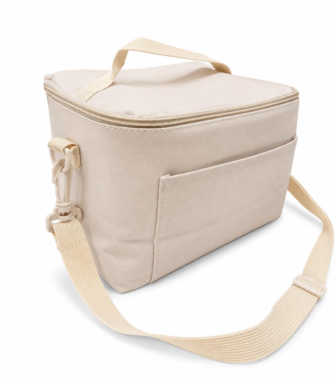 Lunch bag isotherme beige avec bandoulière réglable et poche avant