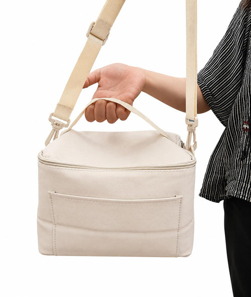 Lunch bag isotherme beige avec bandoulière réglable et poche avant