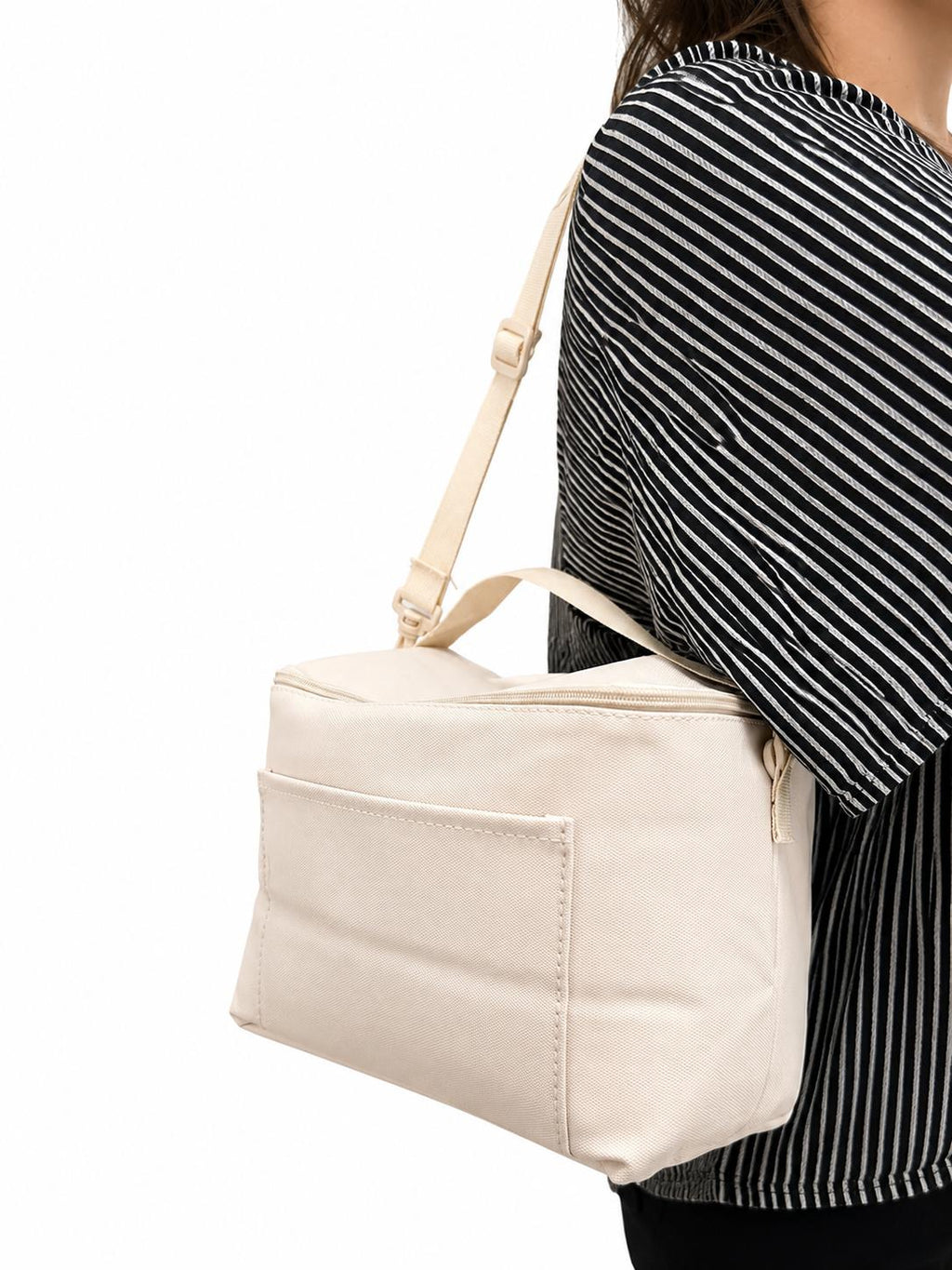 Lunch bag isotherme beige avec bandoulière réglable et poche avant