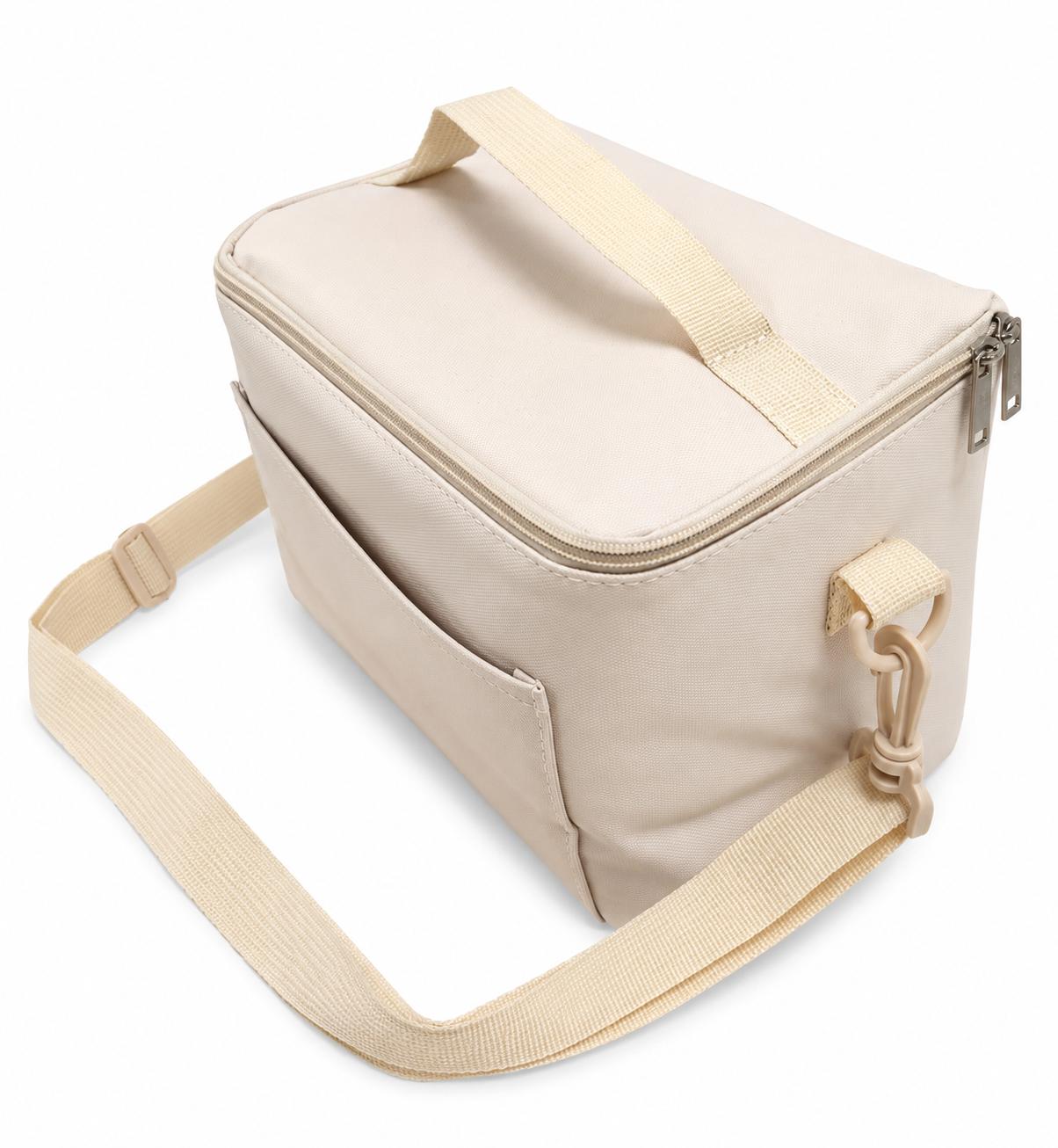 Lunch bag isotherme beige avec bandoulière réglable et poche avant