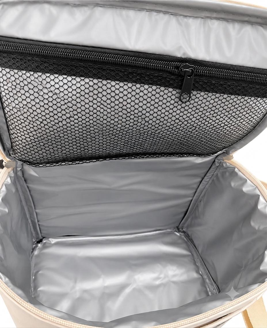 Lunch bag isotherme beige avec bandoulière réglable et poche avant
